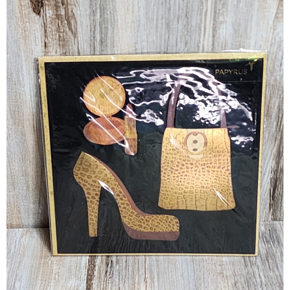 Papyrus Christopher Vine Gold Alligator Print Fashion Purse Heels Birthday Card